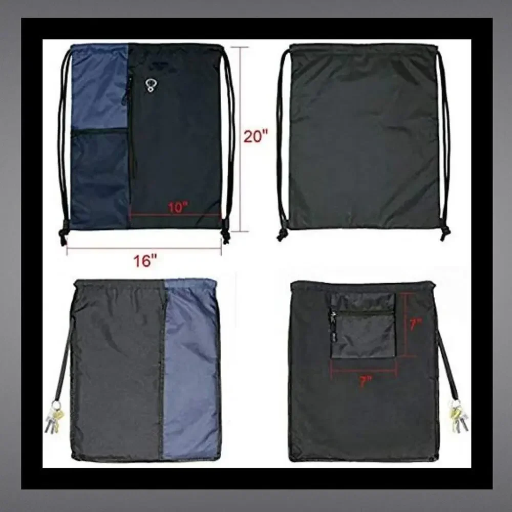 Thick Drawstring Lightweight Black Backpack Gym Bag with Pockets